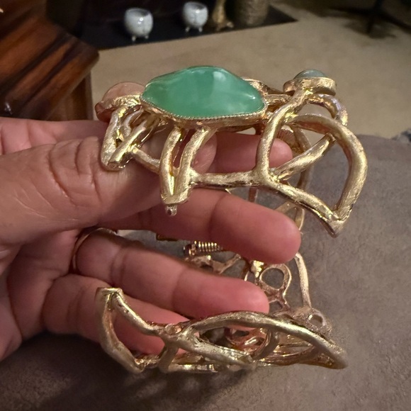 Gold and Multicolor Stone Cuff Bracelet - Picture 3 of 4